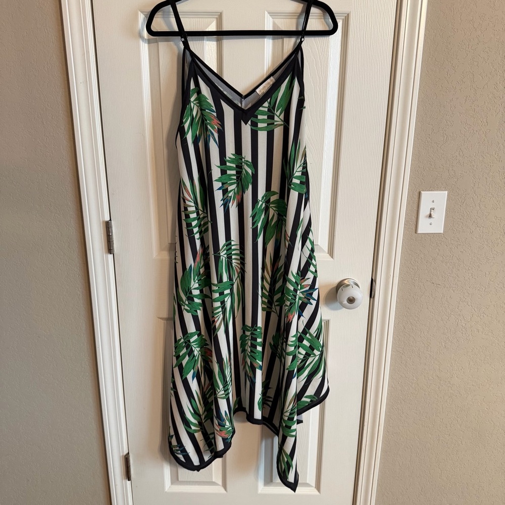Jealous Tomato Black and White Dress with Green Leaf Accents